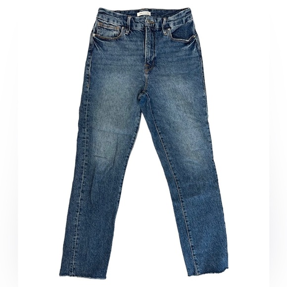 Good American Good Classic Raw Hem High Rise Medium Wash Jeans Size 4 - Picture 2 of 9